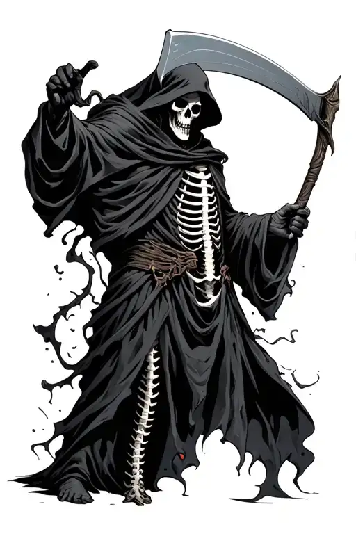 Grim Reaper Holding A Scythe With Ribs Exposed