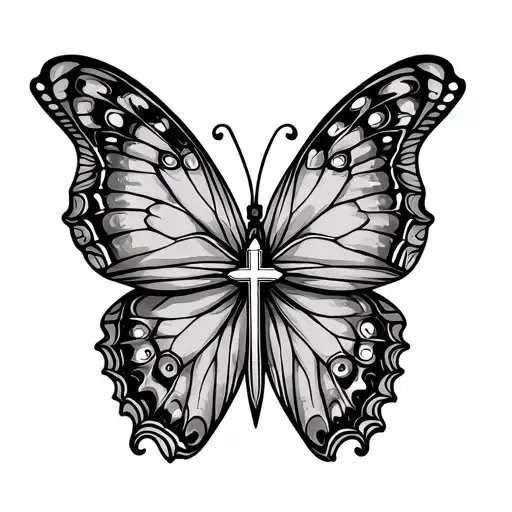 Fine Line Butterfly With A Cross In The Middle