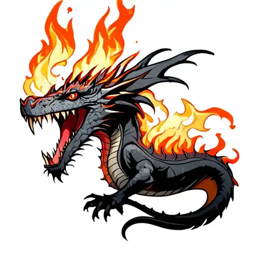 A Dragon With Fire Coming Out Of His Mouth Open And Tongue