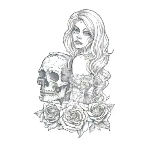 A Girl With Long Hair And A Skull