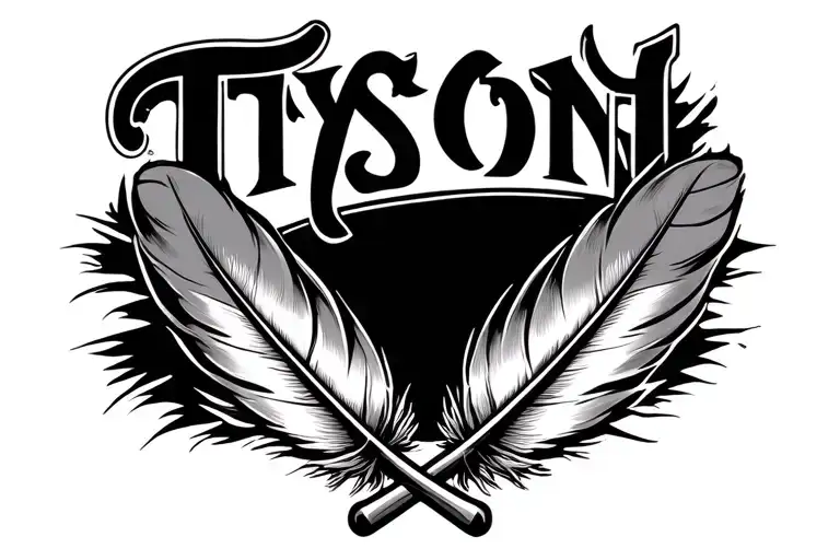 2 Feathers Crossed With The Word Tyson Above Them