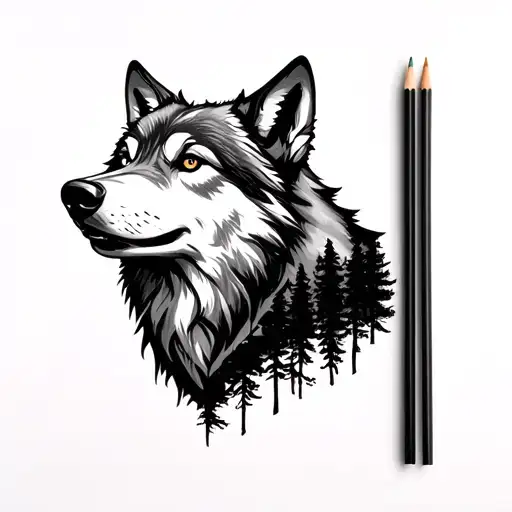 Wolf Head With Forest Panorama