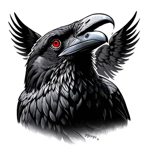 Crow Observing With Red Eye Looking