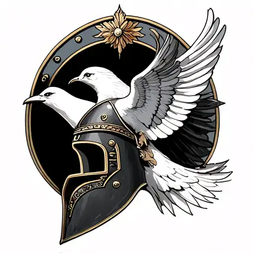 Dove Of Peace Overlaid With A Roman Helmet