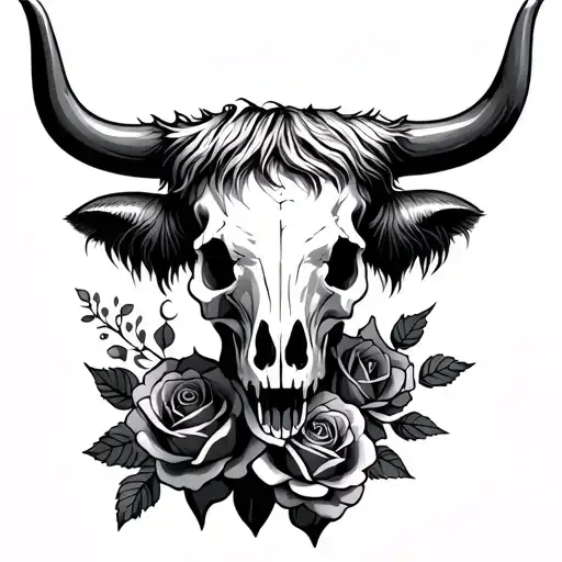 Highland Cow Skull With Roses