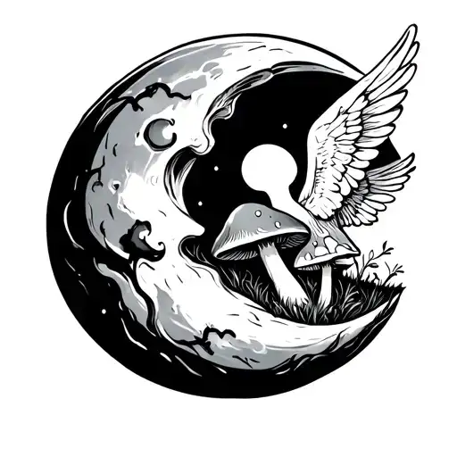 Half A Moon With A Mushroom And A Rip Angel For A Bestfriend