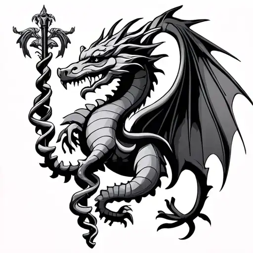 Rod Of Asclepius With Welsh Dragon
