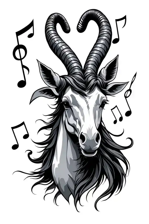 Capricorn Surrounded By Music Notes