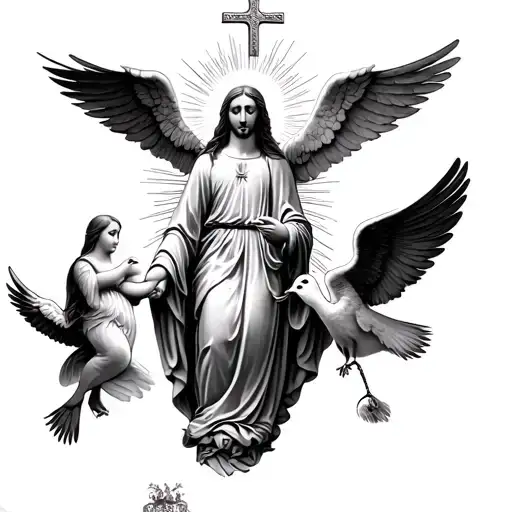 Jesus Christ Mother Mary Big Holy Rays 3 Angels 2 Doves Names Idalina Santan