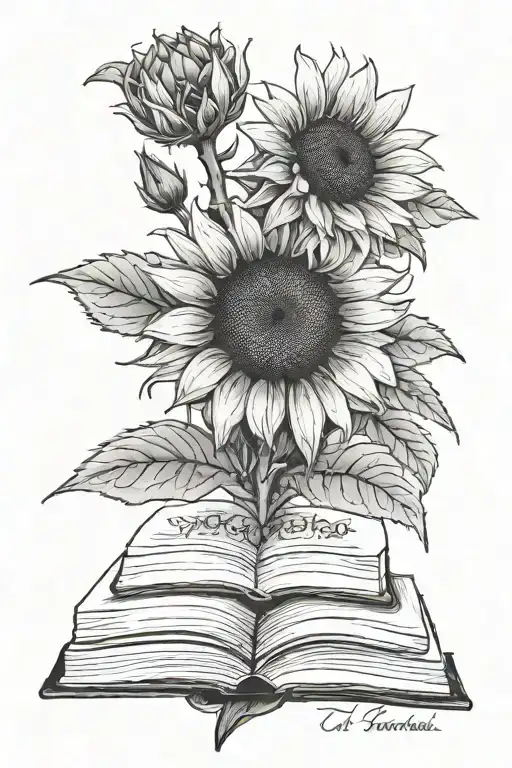 A Sinister Book Fwith A Sunflower Growing Behind The Book