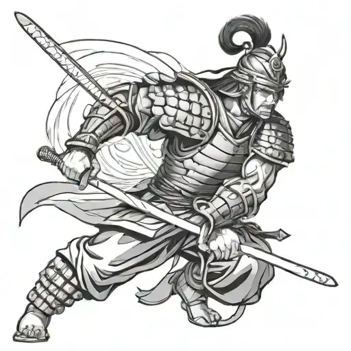 Design A Black And Grey Tattoo Of A Samurai Warrior Working In A Factory