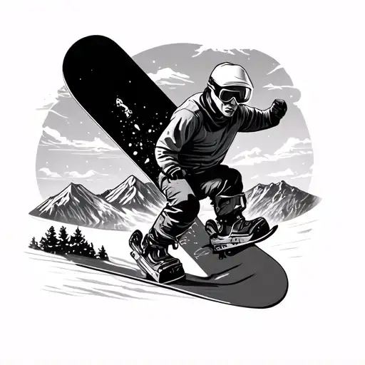 Just A Snowboard With Mountains In The Background