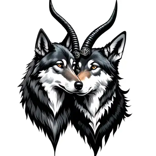 Capricorn And Wolf Next To Each Others