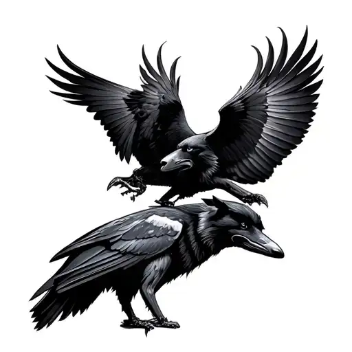 Two Ravens And A Wolf