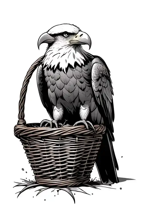 A Bald Eagle Inside A Wicker Basket