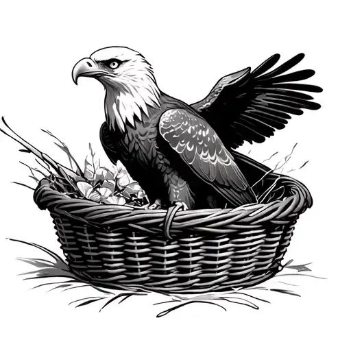 Bald Eagle Inside A Wicker Basket