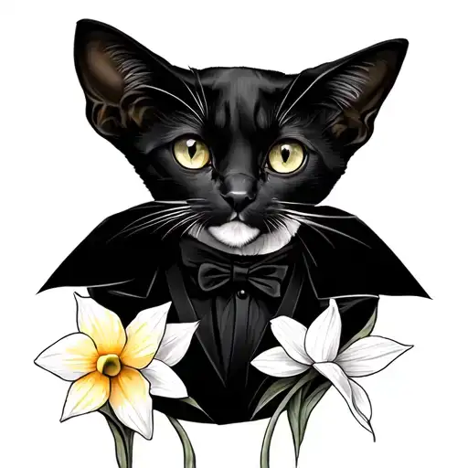 Tuxedo Cat With Daffodils
