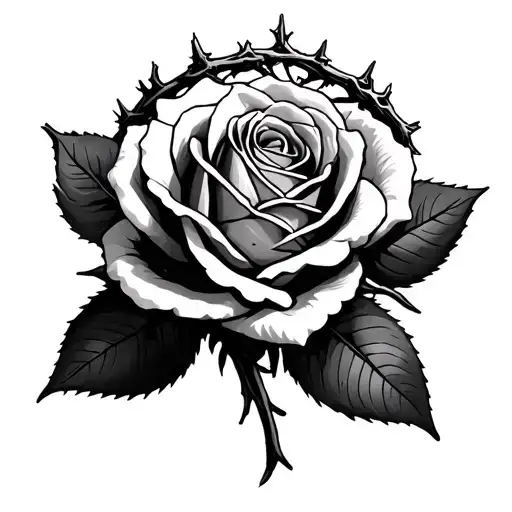 Rose With Jesus Thorn Crown Surrounded