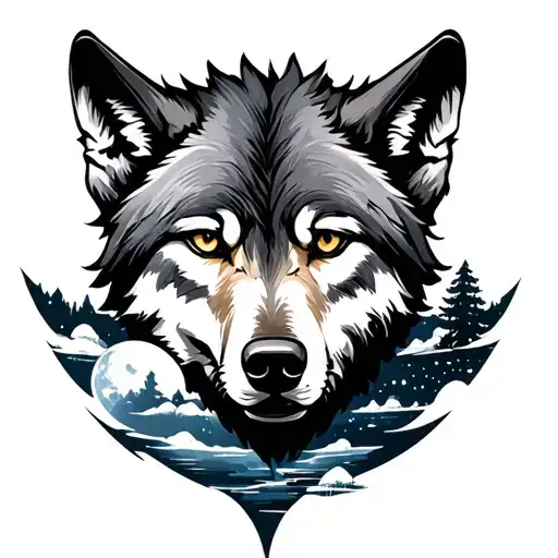 Wolf And Moon And Sky