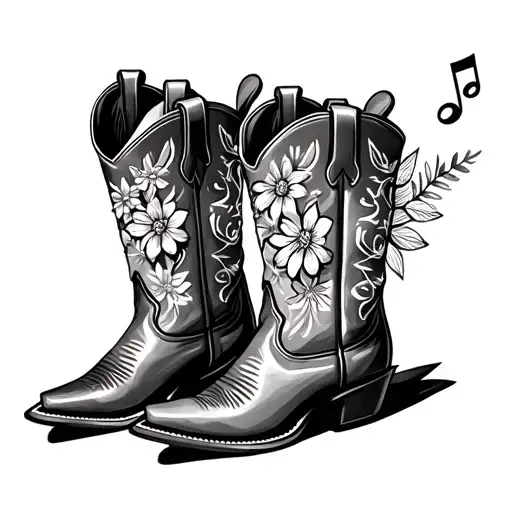 Cowboy Boots With Flowers Music Note On Horseback