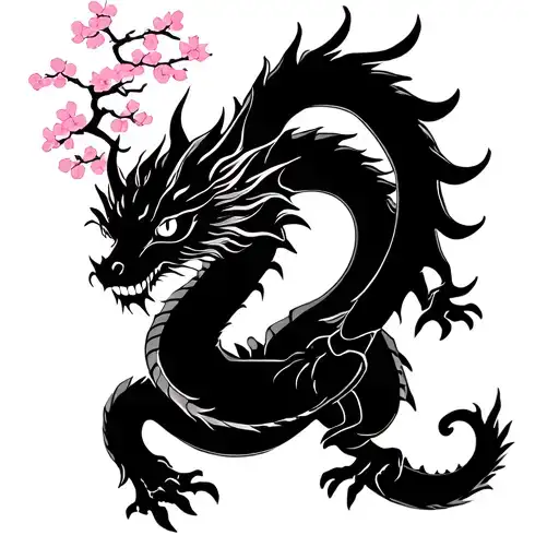 Full Dragon With Cherry Blossom Tree