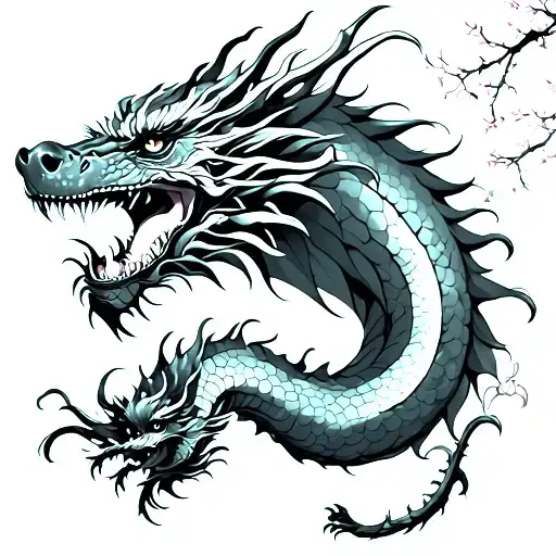 Full Size Dragon With Cherry Blossom Tree