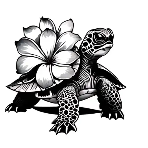 Tribal Turtle With Plumeria Flower Designed Into The Shell