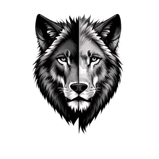 Half The Face Of A Wolf And Half The Face Of A Lion