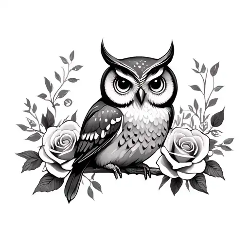 Cute Owl And Roses