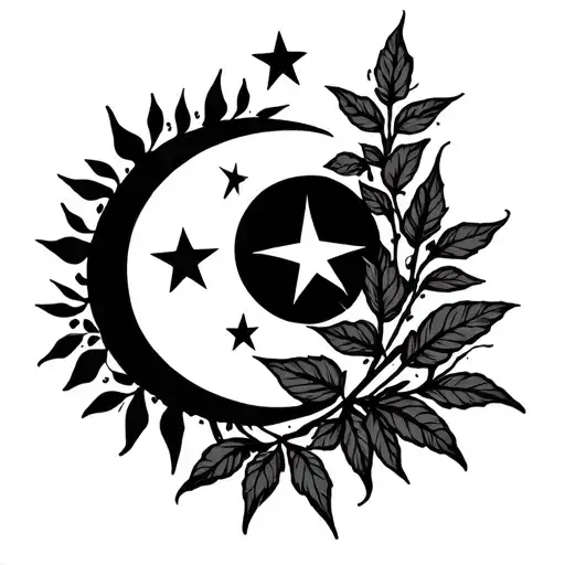 Vines Leaf Stars Moon Plant On Thigh