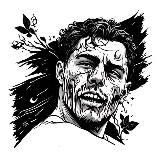 Give Me A Tattoo Design With Sarrowful Pain And Happiness Have To Contain Man Turning Back Side