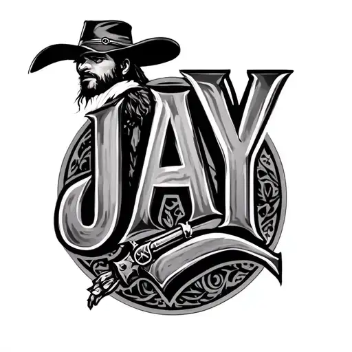 Jay On My Back Going From Shoulder To Shoulder With Western Theme Inside Of The Letters