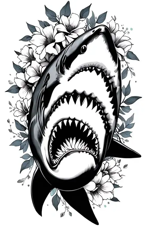 Outline Of Shark With Floral Design Inspired