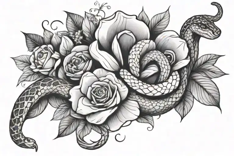 Snake With Flowers Bracelet On The Arm