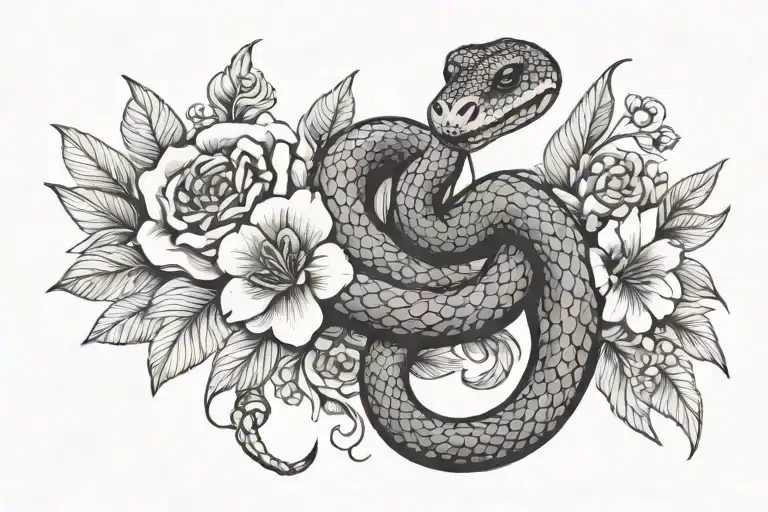 Snake With Flowers Bracelet On The Arm