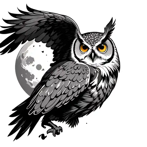 Moon And Owl Flying