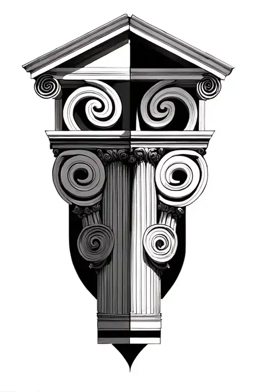 4 Roman Columns With Black And White Maze Between Them