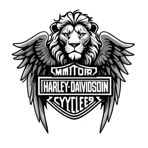 Leo Zodiac Lion With Harley Davidson Wings In Front Of The Harley Davidson Shield