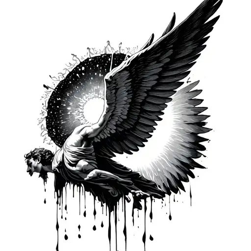 Icarus Flying Towards The Sun And Wax Dripping From His Wings