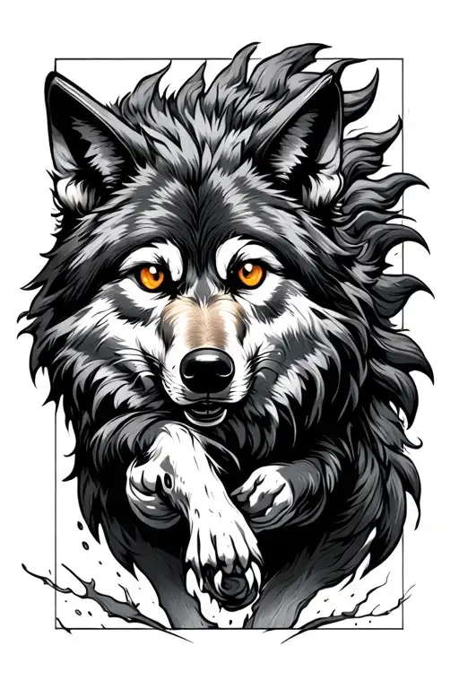 Running Wolf With 3 Eyes And 4 Tails Twist Together