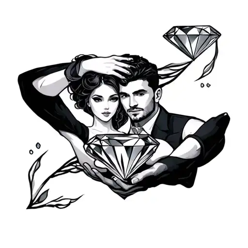 A Man And Woman Holding A Diamond