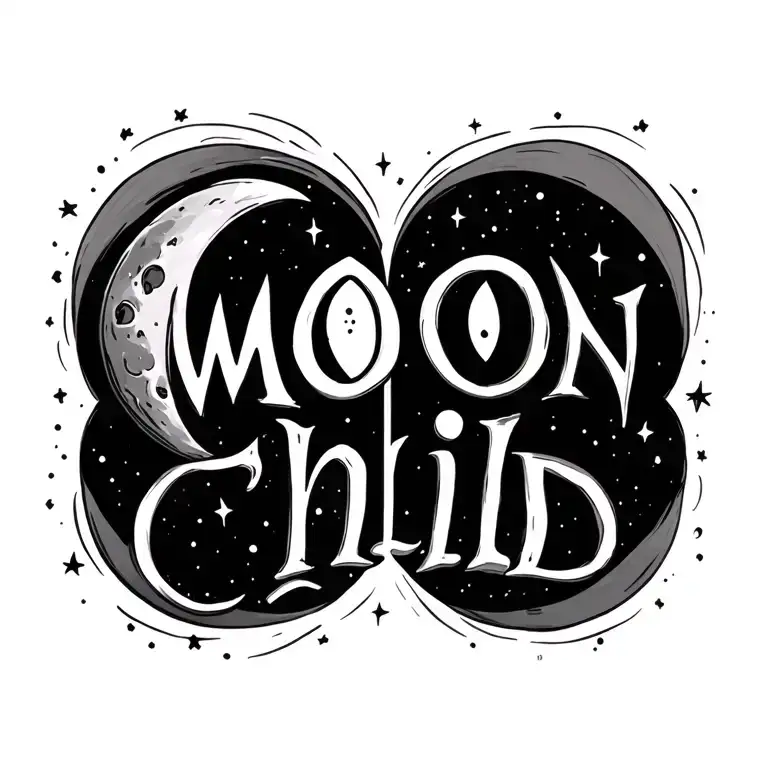 Moon Child Text With Half Moon Surrounded