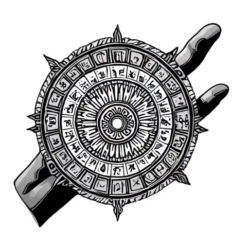 Hand Tattoo Of The Aztec Calendar