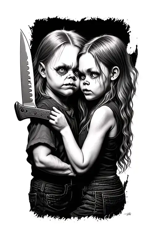 Chucky Holding Knife With Tiffany In Reflection Shows That There's
