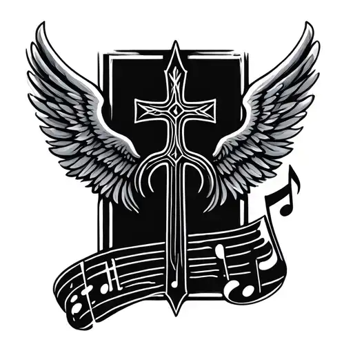 Cross And Music Notes And Wings