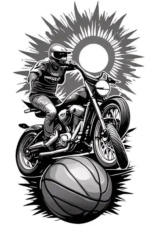A Basketball With A Motorcycle And Sunshine With My Kids Initials On There Somewhere