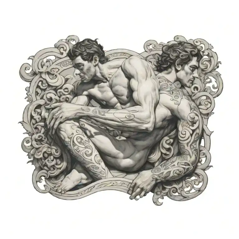 A Male Nude Figure Inspired By Greek Sculpture Surrounded By Sparrow