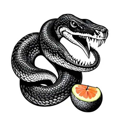 A Snake Guarding Fruit With It Fangs Out