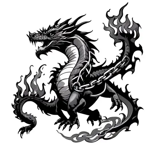 Chained Dragon Breathing Fire