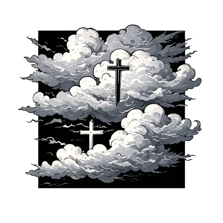 2 Clouds With Cross Tattoo Design Combining Elements